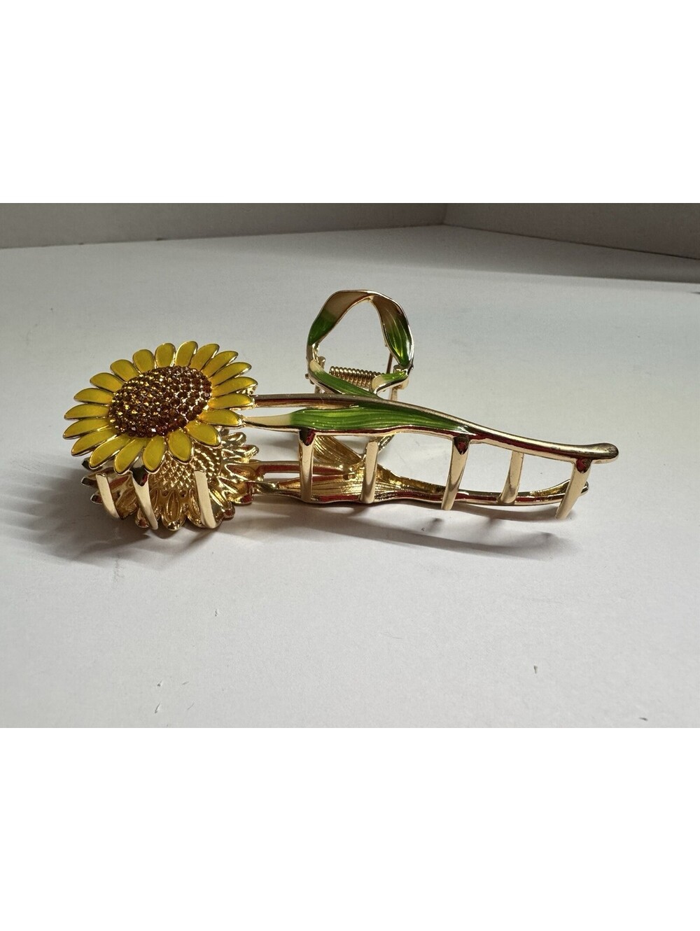 Sunday State Enamel Sunflower Hair Claw Clip - Gold Floral Rhinestone NEW